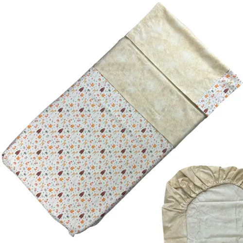 conjunto cuna animales, bajera, encimera y funda almohada ideal para guarderías, 100% algodón