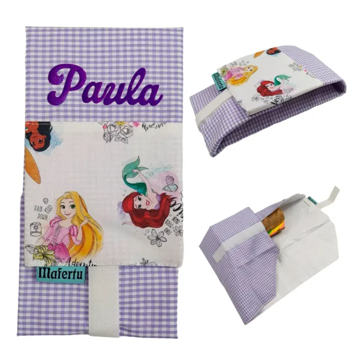 envuelve bocadillos personalizado, reutilizable y plastificado niña