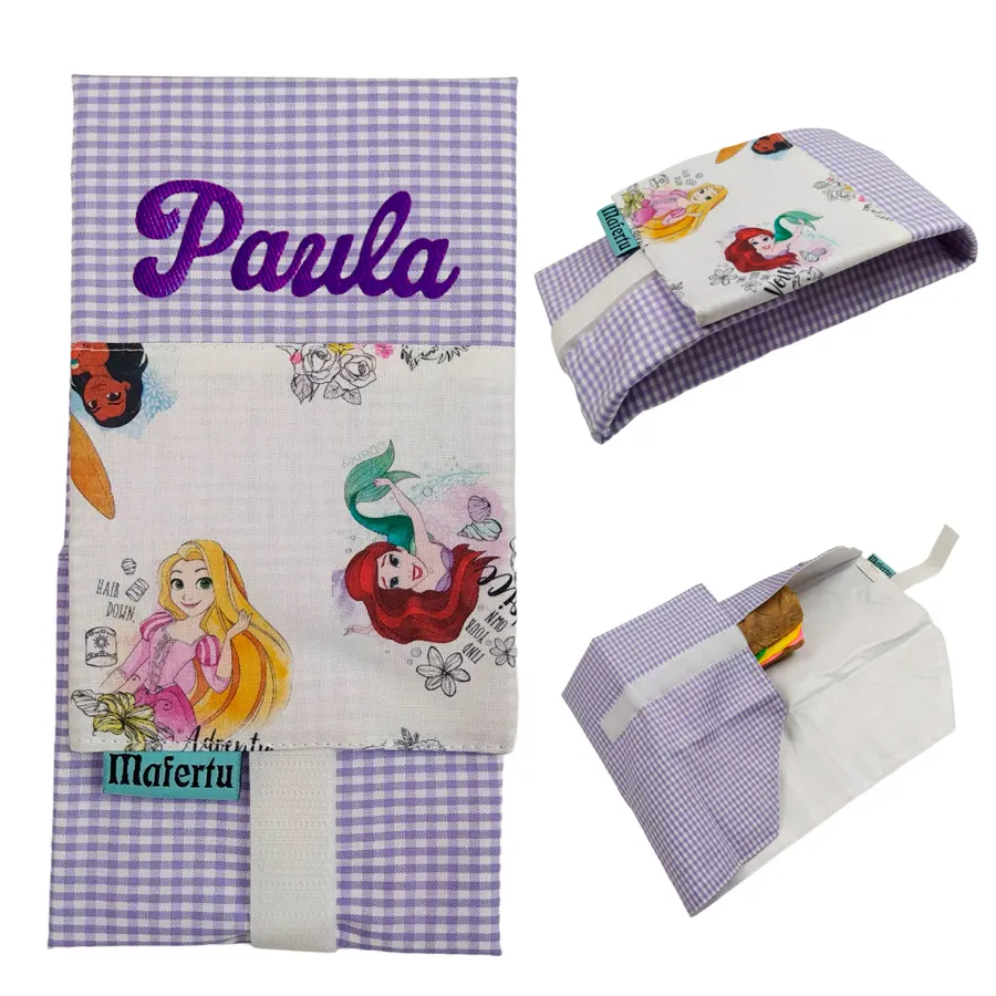 envuelve bocadillos personalizado, reutilizable y plastificado niña